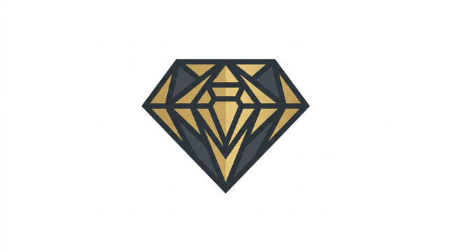 Abstract geometric diamond shape with gold and dark blue colors.
