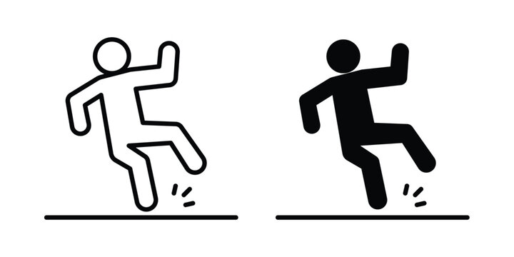 slippery wet floor icon. line and filled black pictograms.