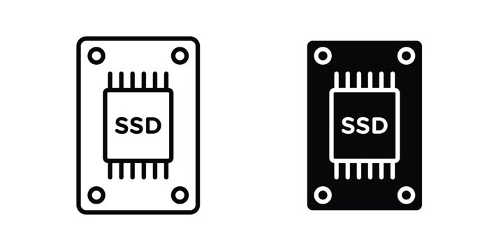 SSD icon. line and filled black pictograms.