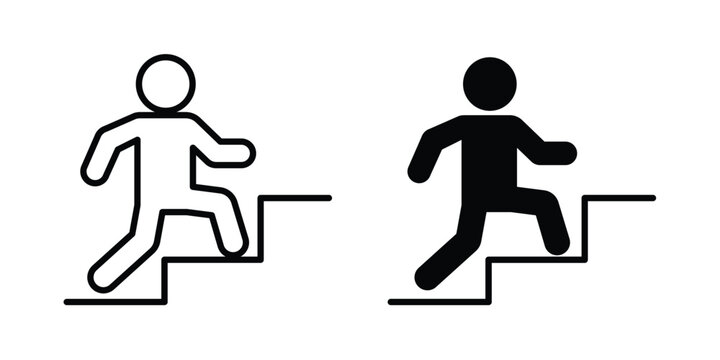 Stairs climbing icon. line and filled black pictograms.