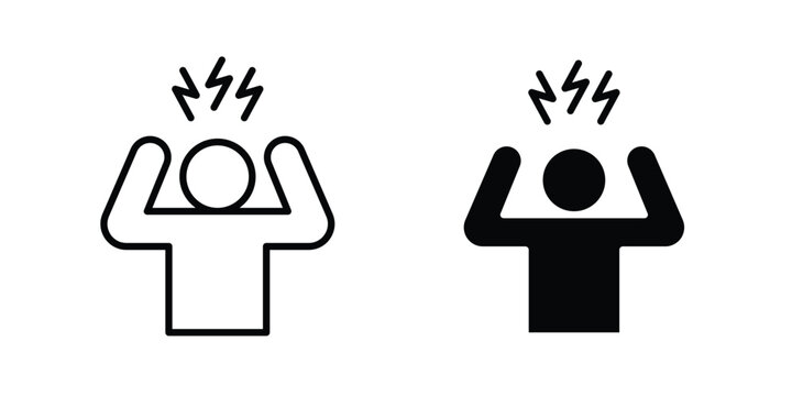 Stressed human icon. line and filled black pictograms.