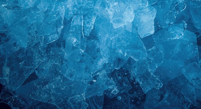 Close up textured background of crushed blue ice with copy space for text