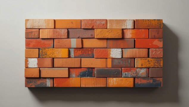 Rectangular assemblage of bright bricks presenting an artistic perspective on brick materials
