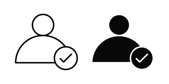 Verified user icon. line and filled black pictograms.