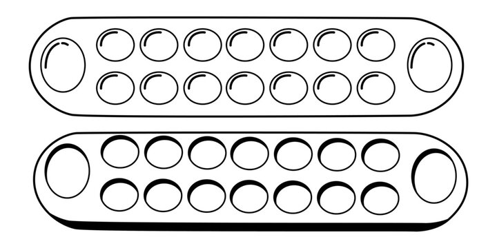 Traditional Indonesian congklak game coloring page, black and white mancala