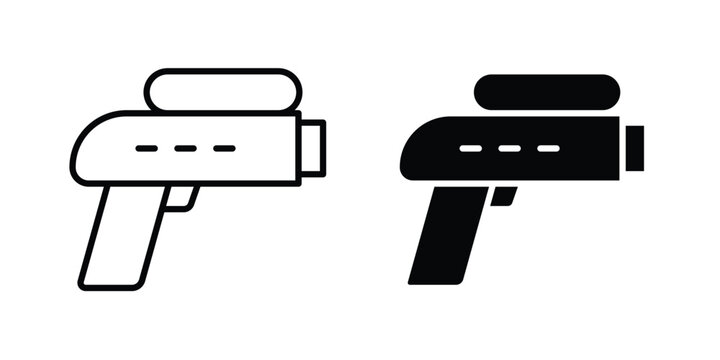 Water gun icon. line and filled black pictograms.