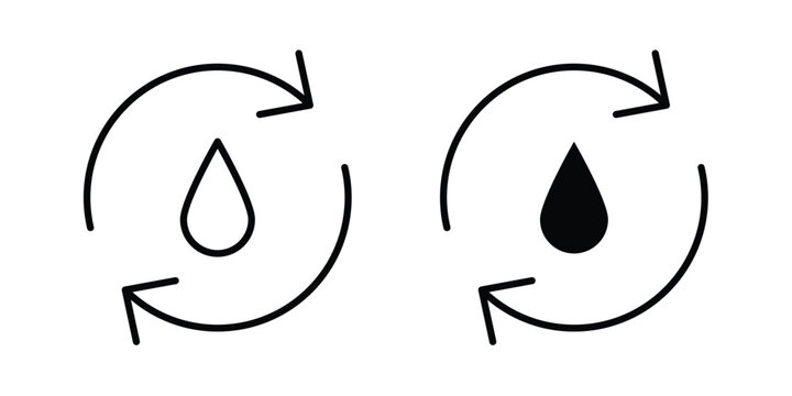 Water recycling icon. line and filled black pictograms.