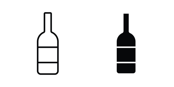 Wine bottle icon. line and filled black pictograms.