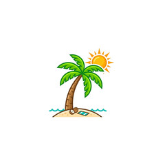 Obraz premium Tropical Island Paradise With A Palm Tree, Sun, And Beach Essentials