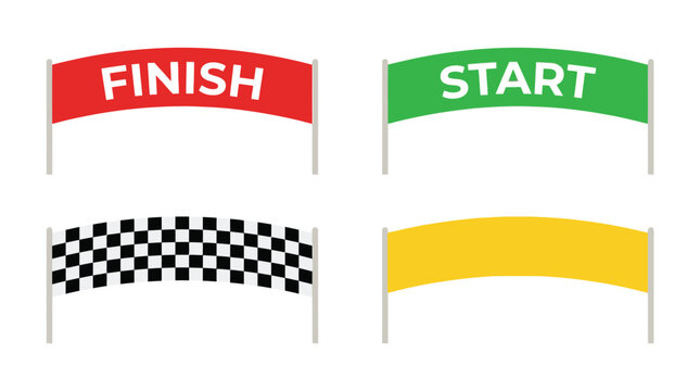 Colorful vector illustration featuring start and finish line banners for competitive sports and racing events