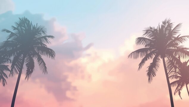 Tropical palms rendered in silhouette with a blurred gradient sky backdrop