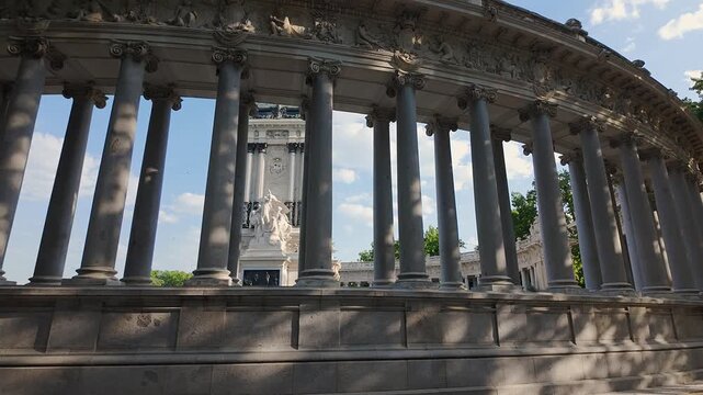 Colonnade and monuments tribute to King Alfonso XII of Spain in the capital Madrid.