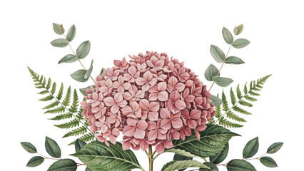 Pink floral bouquet with decorative fern leaves and vine border Vector © MSTBANU