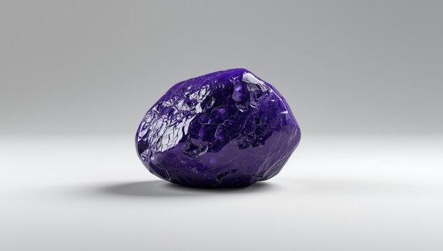 Sugilite rock with a glossy finish resting on smooth white background