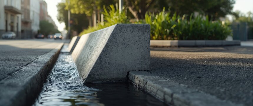 Concrete headwall structure for horizontal pipe routing beneath street rainwater culvert