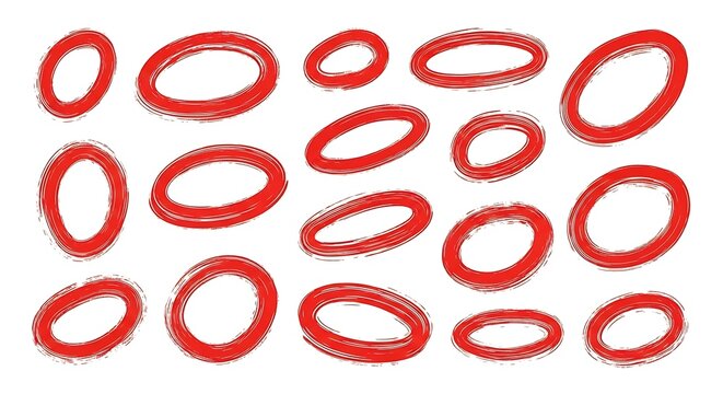 Set of handdrawn red circles isolated on white background