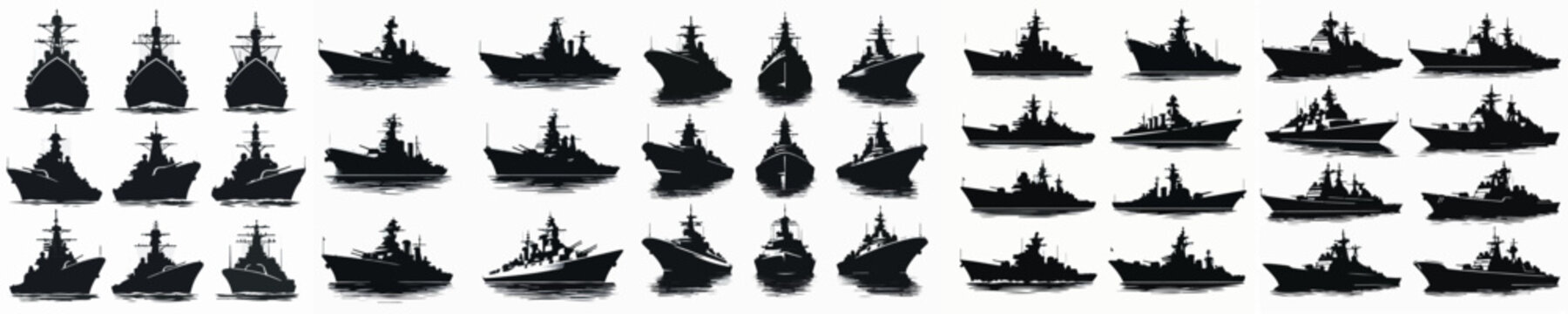 Vector set image silhouette of war ship
