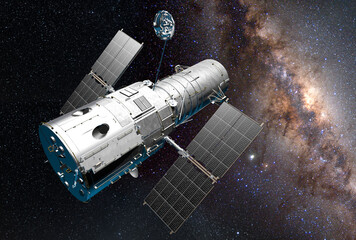 Obraz premium the space telescope looked the milky way in illustration 3D 
