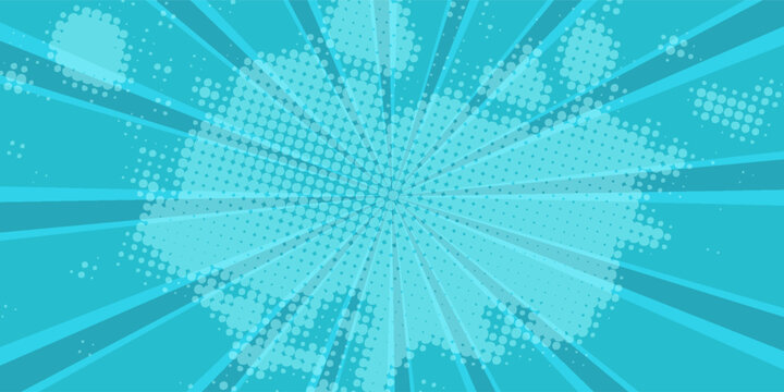Pop art comic background lightning blast halftone dots. Cartoon Vector Illustration on blue