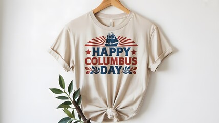Happy columbus day t-shirt design with ship graphic