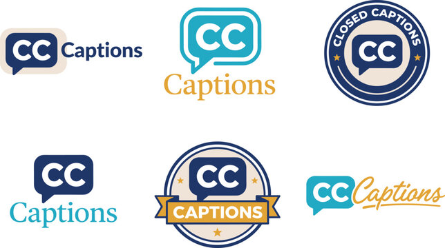 Closed captions icons in vector illustration style featuring speech bubbles and text labels subtitles icon bubble label communication accessibility graphic design digital