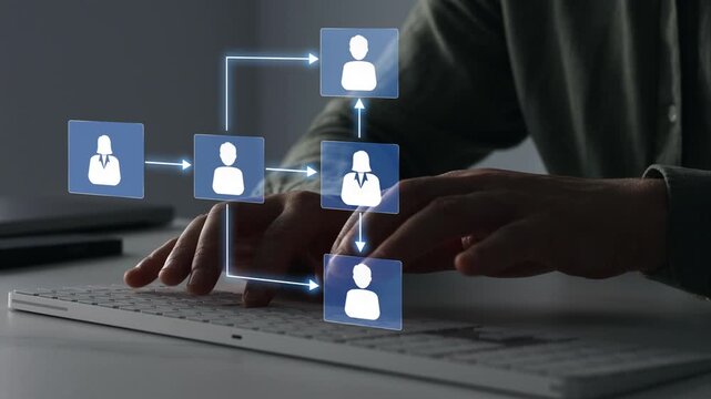 Scheme hierarchy management of corporate. Digital technology of business process and workflow automation with flowchart and processing management.	
