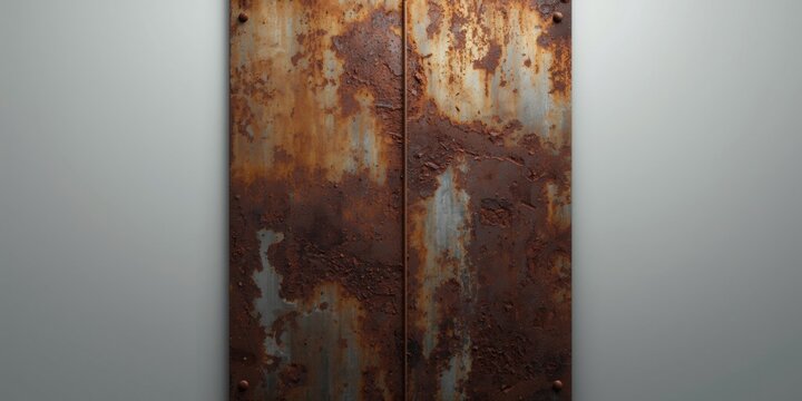 Rust detailed metal panel exhibiting corrosion and texture following sandblasting