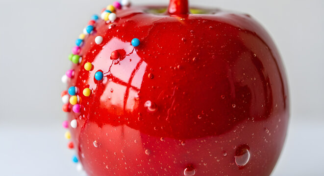 Glossy Red Candy Apple Maca do Amor with Colorful Sprinkles