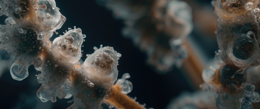 Microscopic image of a plant protoplast cell prepared for state of the art CRISPR based genetic modification including copy space