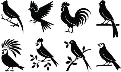 Fototapeta premium Artistic bird of paradise flower silhouettes in multiple elegant poses for botanical vector illustration design