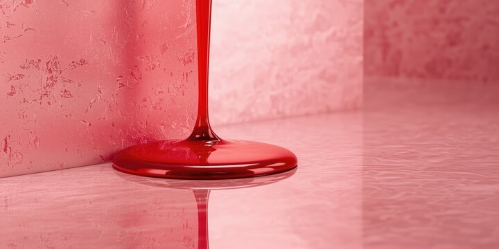 Reflection red mirror glaze dripping down clean abstract surface