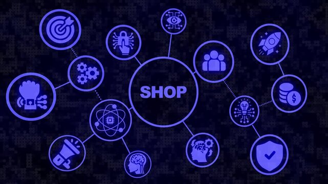 Digital shop network infographic with business and technology