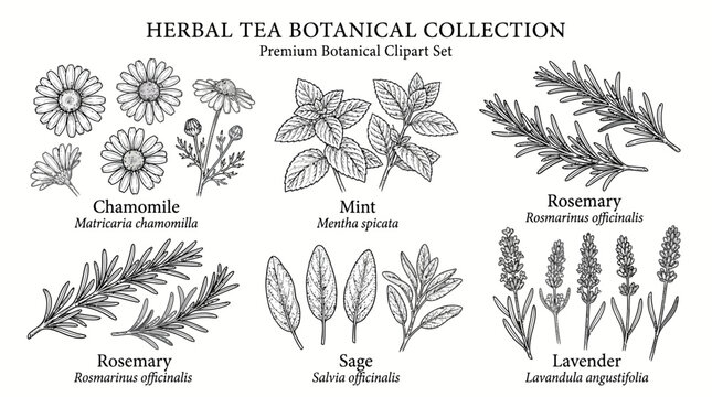Herbal Plant Portraits Herbal Botanical Collection Close Up.