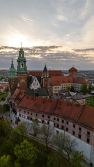 Obraz premium Aerial view of Wawel Castle in Krakow at dawn in spring