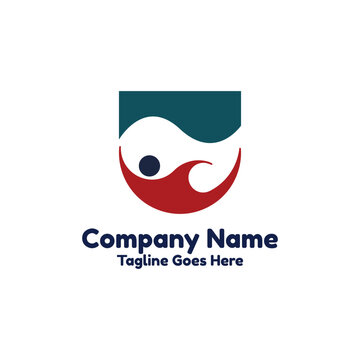 Abstract Human Wave Logo For Swimming Training Or Surf Vector Template