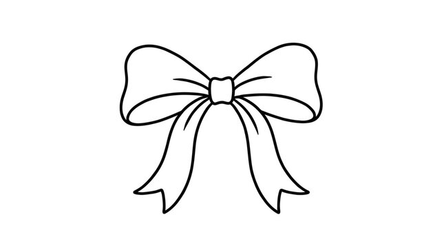 Decorative ribbon bow outline doodle sketch illustration featuring a minimalist design isolated on a clean white background for creative festive greeting cards and gift wrapping projects.