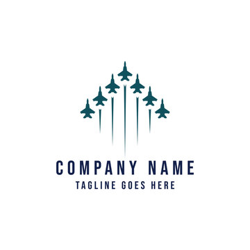 Military Fighter Jet Airshow Formation Logo Vector Template