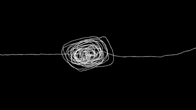 Hand drawn white scribble circle isolated on a solid black background for artistic projects