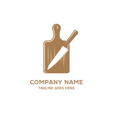 Vintage Cutting Board Knife Logo Vector Illustration