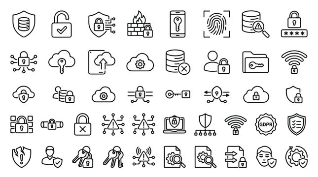 Cyber Security Icon Set Digital Protection Privacy and Network Security