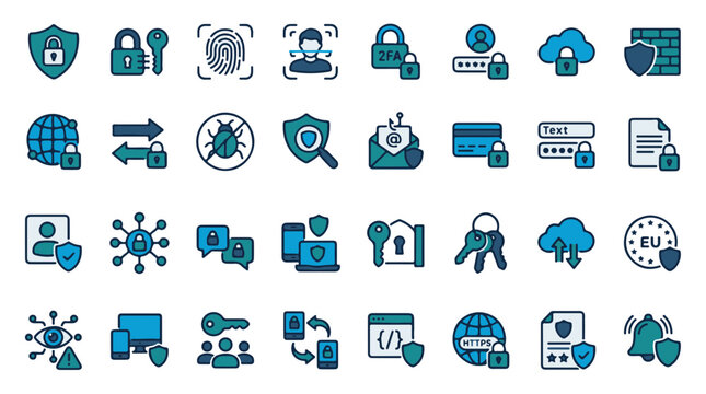 Cyber Security Icon Set Illustrating Digital Protection and Technology Symbols