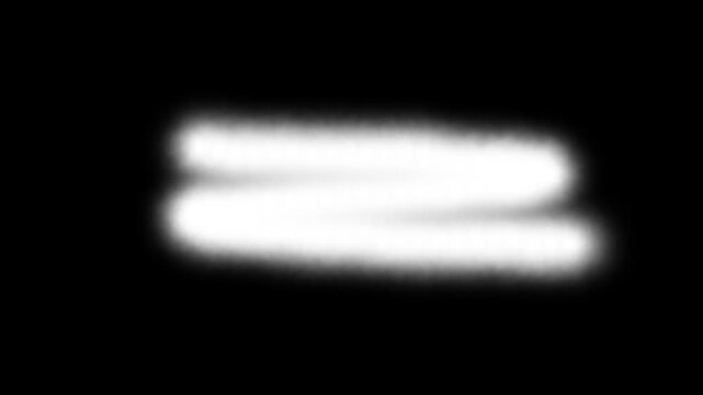 Soft white blurred horizontal brush stroke texture isolated on a solid black background overlay