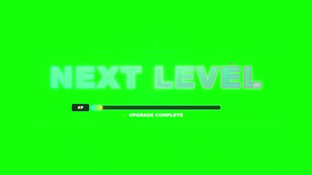 Next Level XP Progress Bar Animation Green Screen, Upgrade Complete Gaming Overlay Green Screen Animation.