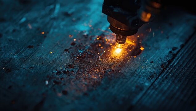 Macro perspective of laser processing refractory metals with burnt marks and clean copy space