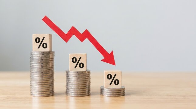 Financial Crisis Concept - Declining Coins and Red Arrow Symbolizing Loss.