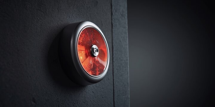 High visibility fire alarm with incorporated strobe light on solid concrete wall for emergency use