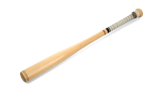 Wooden baseball bat with grip tape on handle, sports equipment isolated on white background