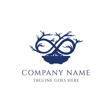 Bonsai Tree Infinity Symbol Logo Vector Template