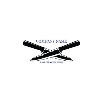 Crossed Kitchen Chef Knife Logo Vector Template