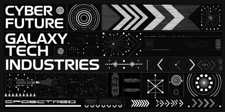 Futuristic Typography And Geometric Elements White On Black Background